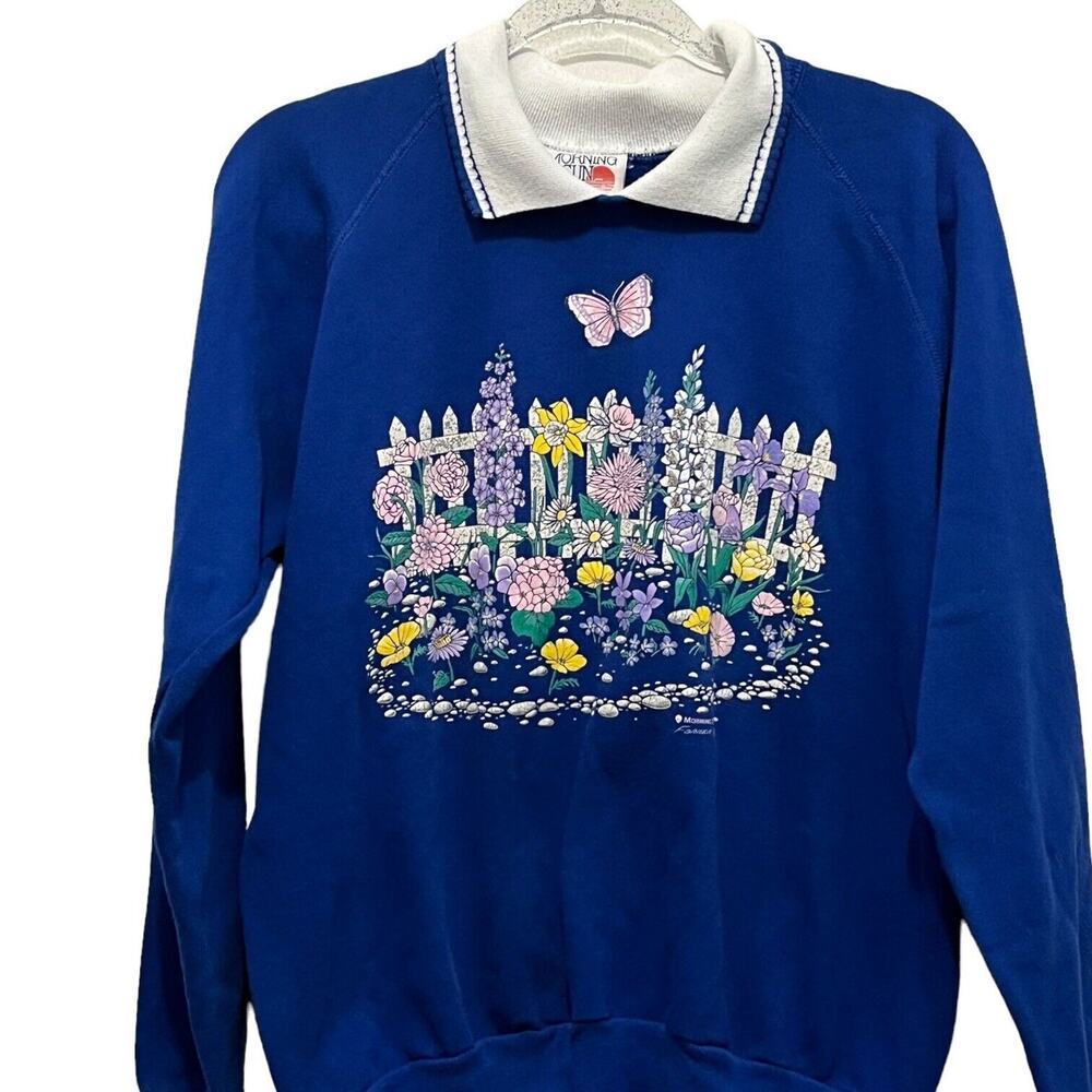 Morning Sun Garden Butterfly Sweatshirt Women Size L XL Made in USA Granny Chic
